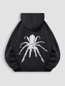 Áo Hoodie Nam - Họa tiết nhện bạc màu, kiểu dáng rộng rãi, phong cách đường phố thường ngày, lý tưởng cho thanh thiếu niên và người lớn, hoàn hảo cho mùa thu/đông, thiết kế thoải mái và đa năng, phù hợp cho mặc hàng ngày hoặc các lễ hội âm nhạc, một món đồ thời trang độc đáo. - màu đen - Xem 3