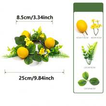 1 pieza Corona de limón, Soporte de vela con hojas de limón artificiales, Corona de limón de escritorio para decoración de velas de primavera, Corona de flores artificiales para decoración de puerta - Multicolor - Ver 11