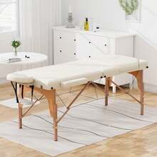 Mesa de masaje portátil de 28 pulgadas de ancho, cama para pestañas con altura ajustable - Crema - Ver 2