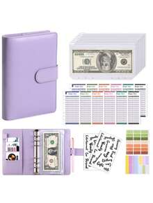 Cuaderno de piel sintética A6, planificador de presupuesto con hojas sueltas, organizador de efectivo, color morado - A6 - Ver 8