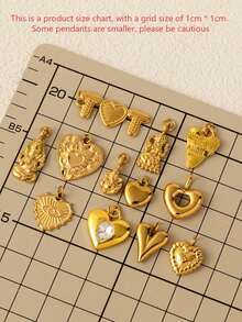 1件时尚金色象头女神心形镶嵌DIY吊坠，18K镀金，防水防褪色，DIY首饰配件，项链，手链，耳环，钥匙扣，包包，女士首饰，钱包，小吊坠，礼物 - 金色 - 查看 2