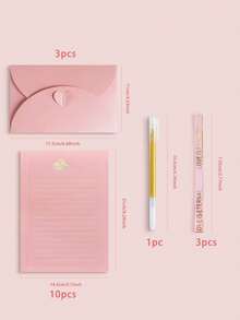 17件套 - 烫金文具套装 - 手写信、情书、高端纪念生日贺卡礼品 - 白金-3信封10燙金信紙3絲帶1金光筆 - 查看 2