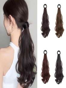 Ponytail Wig With Big Wavy Curls, Natural Fluffy Lazy Braided Ponytail Hair Scrunchie - Multicolor - View 5