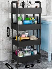 Carrito utilitario de plástico de 4 niveles con asa, carrito de almacenamiento multifuncional para oficina, sala de estar, cocina, organizador de almacenamiento móvil con ruedas 0803 - Negro - Ver 11