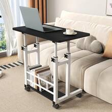 Techigher Movable Computer Desk, Height Adjustable Office Desk With Shelves, Mobile Laptop Table With Wheels, Overbed Table For Living Room, Bedroom, 80x40x69-90cm - Black - View 3