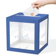 Clear Gift Cards Box Cards Receiving Box For Birthday Wedding Engagement Bridal Or  Shower Graduation Gender Reveal Anniversaries Party Decorations Supplies Blue And Silver - Clear Navy Silver - View 1