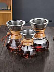 1件批发高硼硅酸盐耐热玻璃钻石木片咖啡壶透明玻璃杯美式分享壶套装 - 彩色 - 查看 5