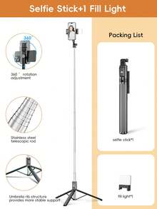 27.2 Inch/69cm Wireless Bluetooth Selfie Stick Tripod With 3-Level Adjustable LED Soft Light, 360° Rotation Stainless Steel Anti-Shake, Compatible With IPhone, Android Smartphones, Suitable For Travel, Live Streaming, Family & Friends Photos - Multicolor 1.7 Meters - View 14