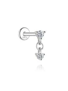 1件 莫桑石钻石 925纯银浪漫星月平底耳骨耳钉，螺纹穿孔耳环，适合日常佩戴、婚礼、派对、订婚、周年纪念、情人节等场合，精美珠宝 - 銀色 - 查看 22