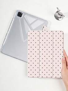 Transparent Acrylic Tri-Fold Tablet Case With Pink Polka Dot Painting, Suitable For 10th Gen/11th Gen/10.2/10.5/Air4/Air5/10.9/Pro 11/Air 11-In.(M2)-2024/Pro 11-In.(M4)-2024/ Air 11-Inch (M3) 2025/ (A16) 11 Inch 11th Generation 2025 Mini6/Mini7/Air1/Air2/9.7 Models - Pink - View 3