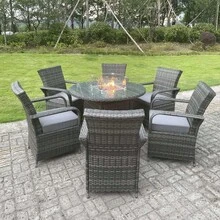 Fimous Rattan Garden Furniture Gas Fire Pit Round Dining Table Gas Heater And Dining Chairs 6 Seater - 6 張椅子 + 附火盆的大圓桌(直徑 120 公分 * 72 公分) - 查看 4