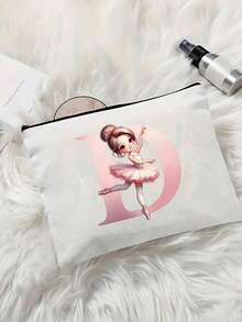 1pc Pink Ballet Girl & Letter Print Personalized Makeup Bag, Music Girl Pattern Cosmetic Storage Pouch, Personalized Letter Music Festival Bridesmaid Gift Makeup Bag,Pouch,Makeup Pouch,Travel Essential - Multicolor - View 3