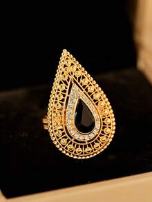 1枚复古奢华红蓝梨形切割立方氧化锆宽戒圈女士戒指，镀金镂空戒圈，完美适用于派对、宴会、婚礼、节日装饰，精致优雅的设计，是理想的珍贵珠宝礼品。 - 紅寶石-金色 - 查看 18