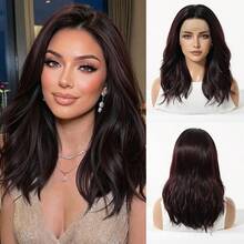 16-Inch Long Black Hair With Soft Waves Layered Wig Synthetic Natural Looking Wigs Lace Front Wigs 13*4 Hand Woven Lace Chemical Fiber Hair Daily Daily Imported Silk Party Wedding Music Festival Halloween Gift - Multicolor - View 14