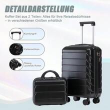14"/19" 2-Piece ABS Spinner Suitcase Set With Combination Lock & 14" Cosmetic Bag - 黑色 - 查看 8