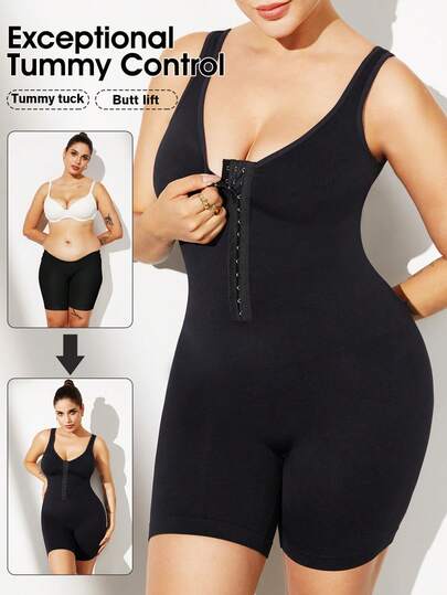 1pc Plus Size Women Shapewear Shaper Tummy Control Flat Sheath Slimming Waist Trainer Butt Lifter Seamless Bodysuit Jumpsuit