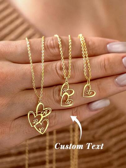 1pc Personalized Family Initial Heart Pendant Necklace, Customized Multi-Heart Charm Necklace, Women's Gold Heart Name Necklace, Silver Chain, Custom Fashion Jewelry, Valentine's Day/Mother's Day Gift