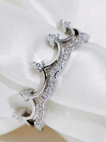 女士奢华皇冠戒指，白金镀层镶钻闪亮戒圈，独特公主风戒指 - 戒指 - 查看 3