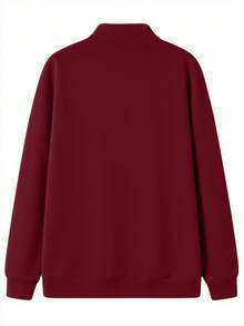 1pc Men's Loose Fit Half-Zip Collar Lightweight Solid Color Long Sleeve Sweatshirt, New Style - Burgundy - View 4