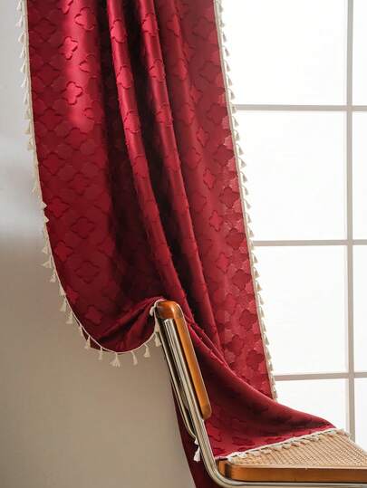 1 chiếc rèm cửa sổ màu đỏ sang trọng kiểu cổ điển, thiết kế kiểu túi luồn thanh treo không cần khoan, họa tiết hoa cắt laser, có thể giặt, trang trí tua rua, dùng làm vách ngăn phòng, rèm cửa ra vào, rèm ngắn cho nhà bếp, phù hợp cho phòng ngủ, phòng khách, ban công, quán cà phê, trang trí khách sạn, trang trí cửa sổ nhà hàng ngày.