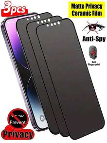 防震防窥手机屏幕保护膜 3 片装，磨砂隐私屏幕保护膜，柔软材质，全覆盖，防眩光，陶瓷膜，防指纹，兼容手机壳，适用于 17 Pro Max 6.9 英寸、17 Pro Max/17 Air/16 Pro Max/16 Pro/16 Plus/16/15 Pro Max/14 Pro Max/13 Mini/12/11/XS Max/XR，生日礼物，春季送礼 - 黑色 - 查看 21