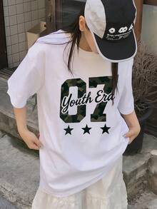 Japanese Women's Spring And Summer Pure Cotton Crew Neck Loose Fit 100 Pieces Simple Print Short Sleeve T-Shirt - White - View 1