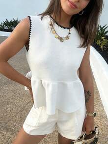Women's Minimalist Elegant Knit Top, Casual Chic Style, Spring/Summer - Black and White - View 3