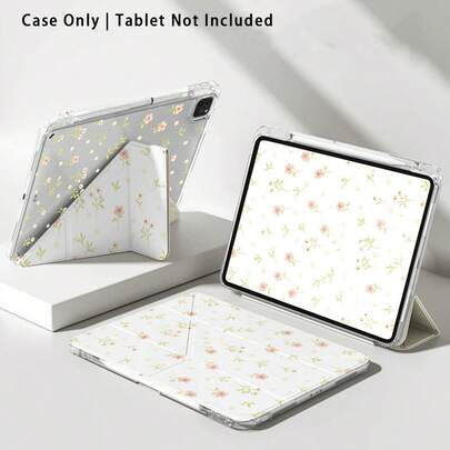 Flower 1pc Pink Floral Painted Acrylic Crystal Tablet Protective Case With Stand, Suitable Compatible With Samsung, Honor, Apple And Other Brands, Foldable Anti-Bending, Silicone Reinforced Corners, Auto Wake/Sleep Function, Built-In Pen Slot, Multi-Angle Foldable Stand - Perfect Daily Protection, Ideal Gift