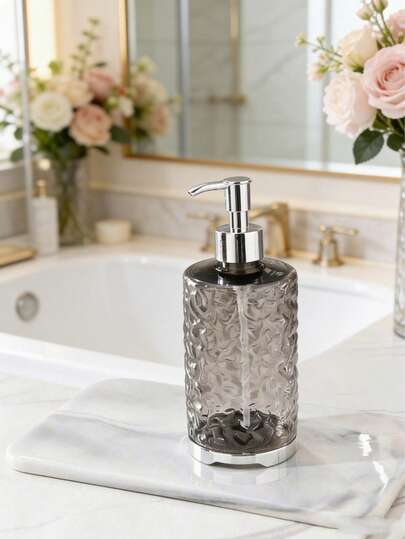 1pc400ML/600ML Hammered Pattern Dark Gray Plastic Pump Dispenser Refillable Empty Lotion Bottle Modern Bathroom Accessory For Liquid Soap Body Wash Home Washroom Storage