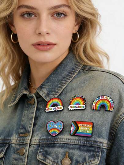 1Set LGBT Pride & Shine Rainbow Brooch Enamel Pins Stay Proud Ally Protect Queer Brooches Lapel Badge Jewelry Gift For Friends