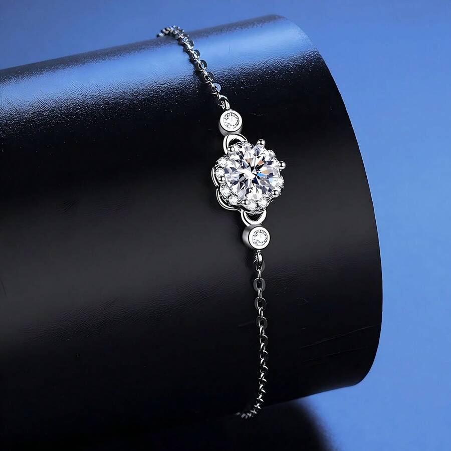 1 chiếc vòng tay hình lục giác hoa mai bằng bạc sterling 925 đính đá Moissanite 1 carat, dây nối dài 16cm + 4cm, trang sức tinh tế đeo hàng ngày dành cho nữ. - Bạch kim - Xem 1
