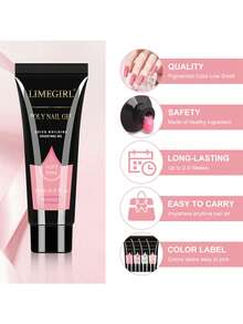 LIMEGIRL Lime Girl Solid Color Extension Gel Manicure Set, Includes Solid Color Extension Gel, Double-Ended Brush, Buffing Block, Cleaning Supplies, Crystal Nail File And Ruler, Suitable For Beginners, Great For Practice - Multicolor - View 3