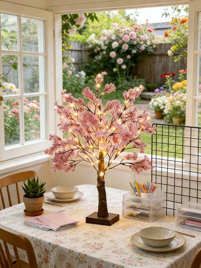 1pc 60 LED 55CM Tall Constantly Bright 3-Section 5-Battery Box + USB Cable Dual-Use Home Decor Artificial Starry Sky Flower Lights, Pink Fabric Starry Sky Holiday Decor Lights, Champagne Starry Sky Decor LED Lights, Party Decor Starry Sky Tree Lights, Wedding Decor Lights, Bedroom Decor Tree Lights, Fairy Lights, Living Room Decor Fabric Starry Sky Battery Lights, Valentine's Day Decor Artificial Starry Sky Flower Tree Lights, Office Decor Lights