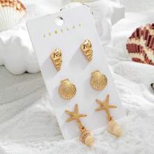 夏季新款波西米亚度假风海星、贝壳和海螺耳环三件套，适合女孩佩戴（海螺并非唯一款式） - 彩色 - 查看 7