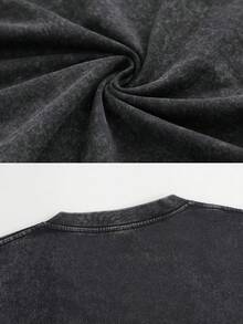 230G Heavyweight Washed Cotton Dark Line Art Fantasy Print Comfortable Casual Short Sleeve Tee - 黑色 - 查看 4