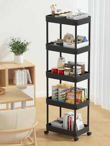 estantes de almacenamiento 6 NIVELES , carrito de almacenamiento multifunción con cesta de malla, asas y ruedas, fácil montaje - Negro - Ver 4