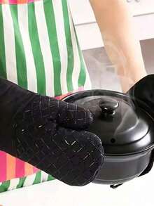 1/2/4 piezas Guantes de horno y agarradores de ollas de silicona, guantes de cocina resistentes al calor, almohadillas de aislamiento antideslizantes para hornear y cocinar - Negro - Ver 8