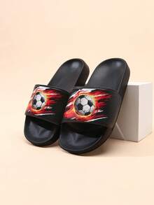 1 Pair Children's EVA Soft Bottom Cartoon Football Slippers, Lightweight, Boys' Fashion Minimalist Non-Slip Slippers - Black - View 5