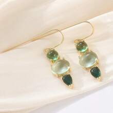 DIYCCPC Elegant Light Green Transparent Oval Pendant Earrings, Handmade Jewelry Suitable For Women's Daily Wear, An Ideal Gift For Females - Green - View 7