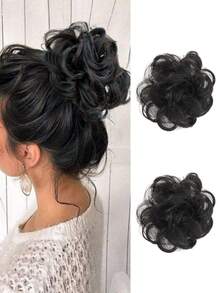 2件装合成发髻凌乱发圈弹性橡皮筋发片波浪卷发髻马尾辫接发片女士 - 彩色 - 查看 9