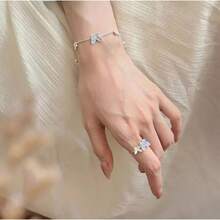 Blue Color Crystal Butterfly Jewelry Set Adjustable Bracelet Earrings Necklace Ring For Women Handmade Jewelry Gift - NC24Y0820-1 - 查看 2