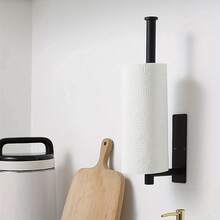 No Drill Stainless Steel Kitchen Bathroom Wall-Mounted Paper Towel Holder - Heavy Duty Sink Organizer Rack For Toilet Paper, Cling Wrap - Space Saving Paper Towel Dispenser - Black - 1pc - View 3