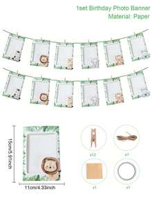 1 Set Pancarta de Foto de 1er Cumpleaños, Pancarta de Decoración de Fiesta de 1er Cumpleaños con Tema de Animales de la Selva, Decoración de Fiesta de 1er Cumpleaños, Suministros de Fiesta de 1er Cumpleaños, Decoración de 1er Cumpleaños "Wild One", Pancarta de Marco de Foto de 1-12 Meses, Colgante de Pared para Fiesta de Baby Shower - Animales de la selva - Ver 14