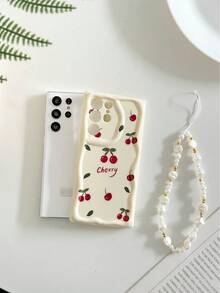 奶油色波浪纹亮面樱桃彩绘防摔手机壳，配串珠手链配件，兼容、Galaxy国际版，非国内版 - 彩色 - 查看 7