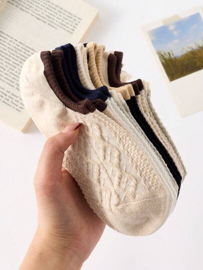 5 Pairs Women's Diamond Striped Ankle Socks, Suitable For All Seasons, Random Colors