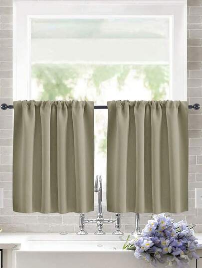 Cortina de tecido sólido com alto poder de bloqueio de luz (1 peça), resistente aos raios UV, com bolso para varão, fácil de pendurar, bloqueia a luz o ano todo, ideal para cozinha, sala de estar e decoração de escritório.