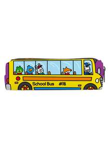 Large Capacity Cylindrical Pencil Case With All-Over Cartoon School Bus Print, Minimalist Design - Cartoon Pencil Case - View 3