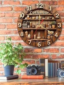 10/12 Inch Silent Wall Clock, 1pc 2D Effect Quiet Wooden DIY Wall Clock - Multicolor - View 1