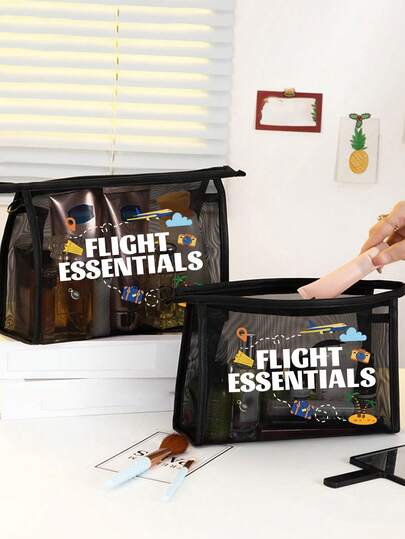 机场主题旅行收纳袋，网状化妆包，便携式收纳袋，化妆包，护肤包，旅行必备，宿舍用品，适合空乘人员、学生、商务旅行和度假，旅行必备。药品收纳袋，浴室收纳袋，珠宝收纳袋，唇油和化妆品收纳袋，学生宿舍洗漱包，送给妻子、家人、朋友、同事的礼物。情人节、婚礼季、纪念品、伴娘礼物、斋月礼物。