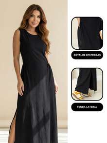 Women's Long Cotton Dress, Comfortable And Stylish, For Summer And Everyday Life - 黑色 - 查看 4